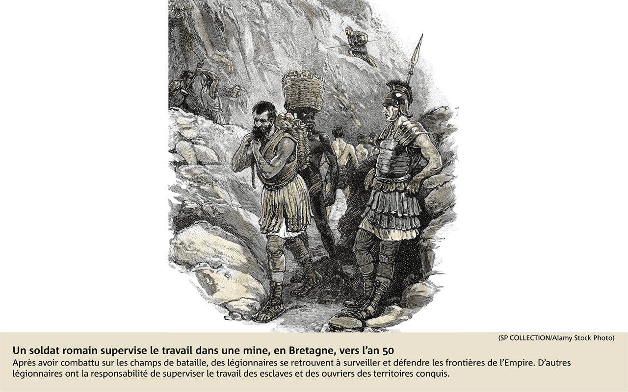 Un soldat romain supervise le travail dans une mine, en Bretagne, vers l’an 50    
