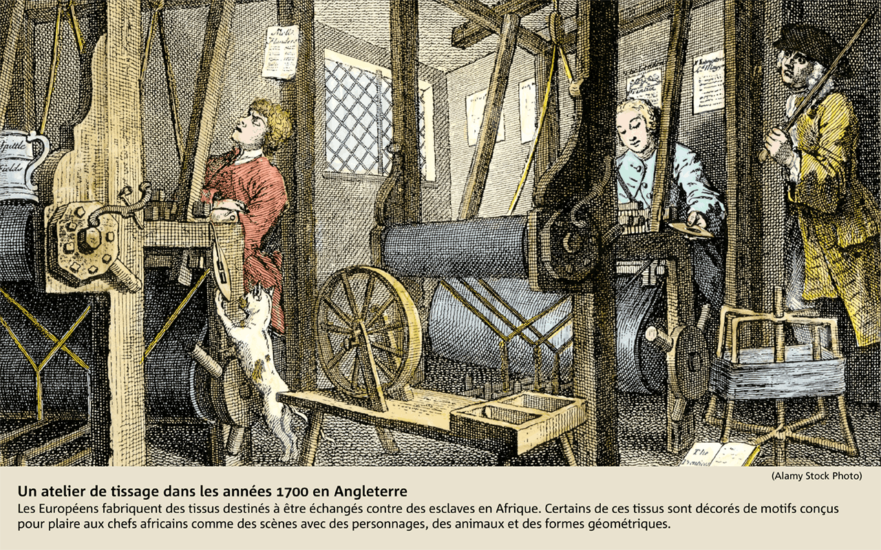 Un atelier de tissage dans les années 1700 en Angleterre
