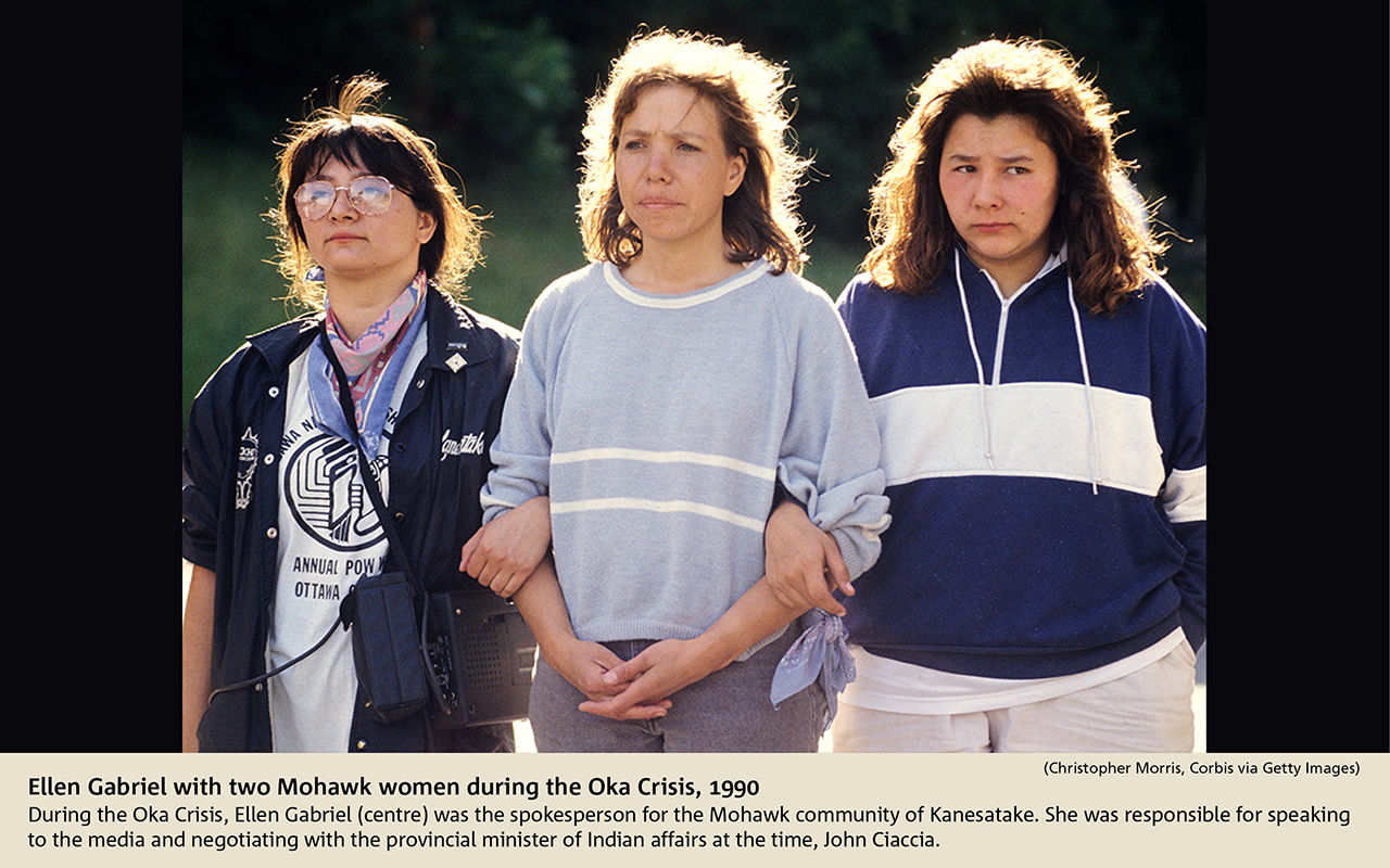 Ellen Gabriel with two Mohawk women during the Oka Crisis, 1990