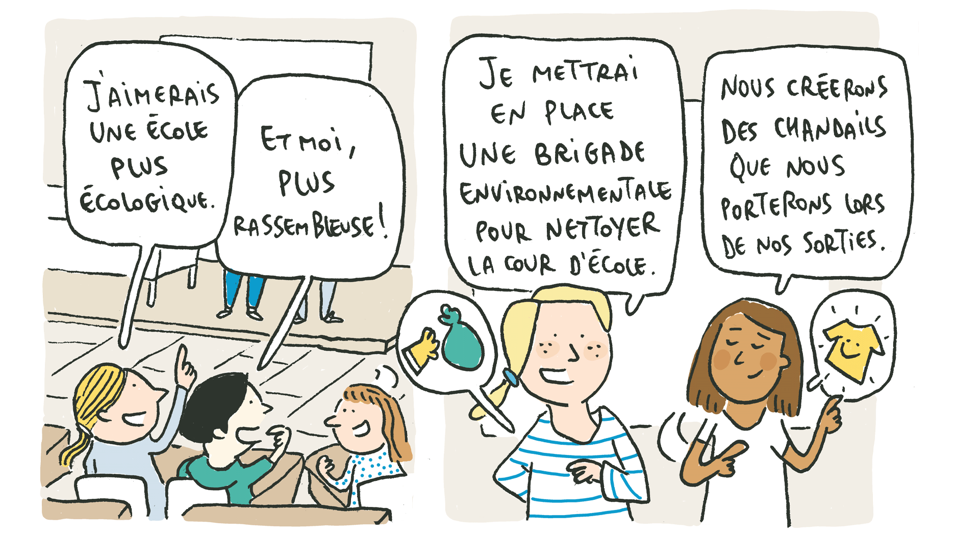 Deux élèves de la classe expriment leur opinion. Les candidats leur répondent.